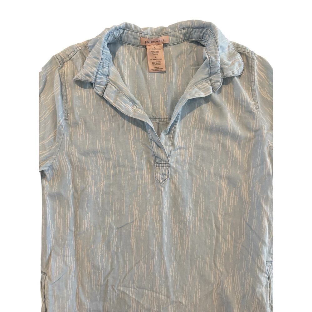 Philosophy Light Blue Tencel Tunic Top L Roll Tab Sleeve Popover Dress - Picture 3 of 11